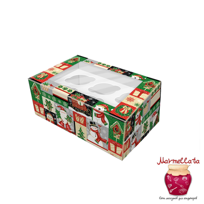 Упаковка для капкейков "Новогодний микс" с окном, 6 ячеек