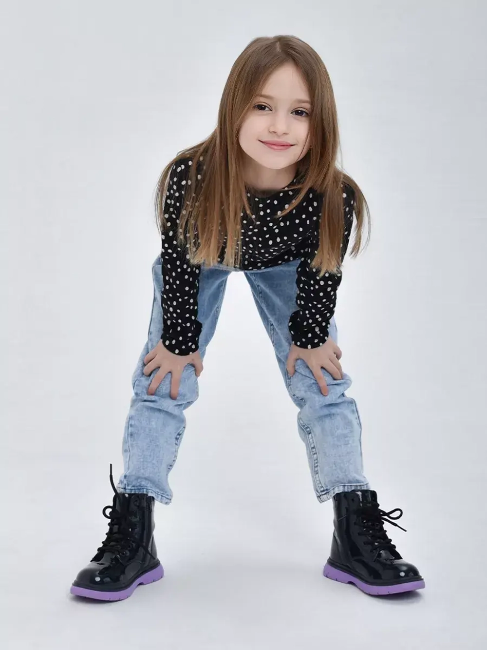 Лонгслив базовый для девочки в горошек