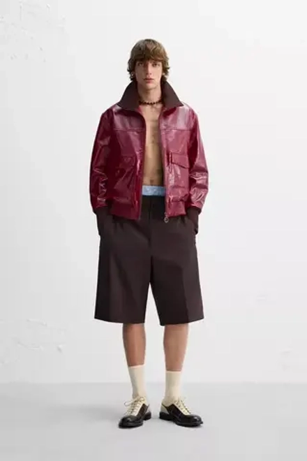 ZARA Х HARRY LAMBERT  КОЖАНАЯ КУРТКА, КРАСНОВАТЫЙ