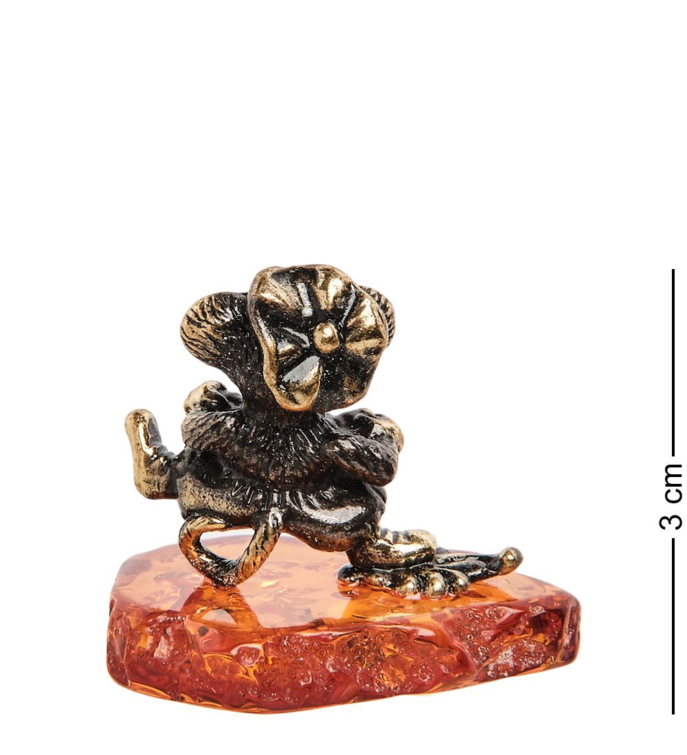 Народные промыслы AM-1832 Фигурка «Мышь с гармошкой» (латунь, янтарь)