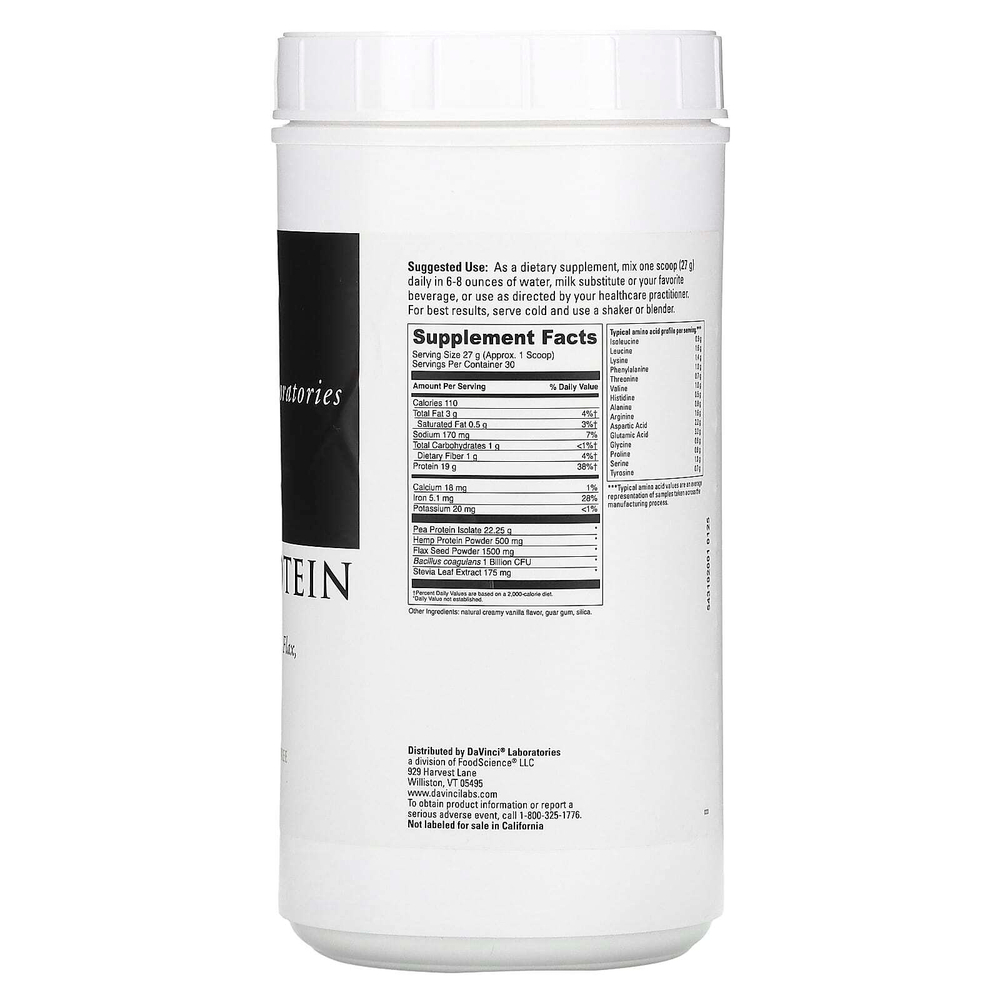 DaVinci Laboratories, Vegan Protein, крем со вкусом ванили, 810 г (28,58 унции)