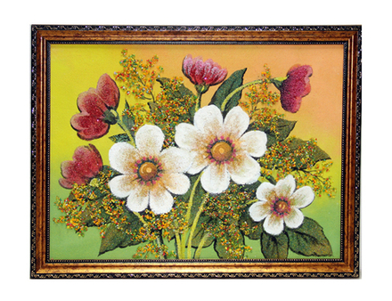 Картина №4 " Садовые цветы" 43-33см вес 600гр. в пластиковом багете.