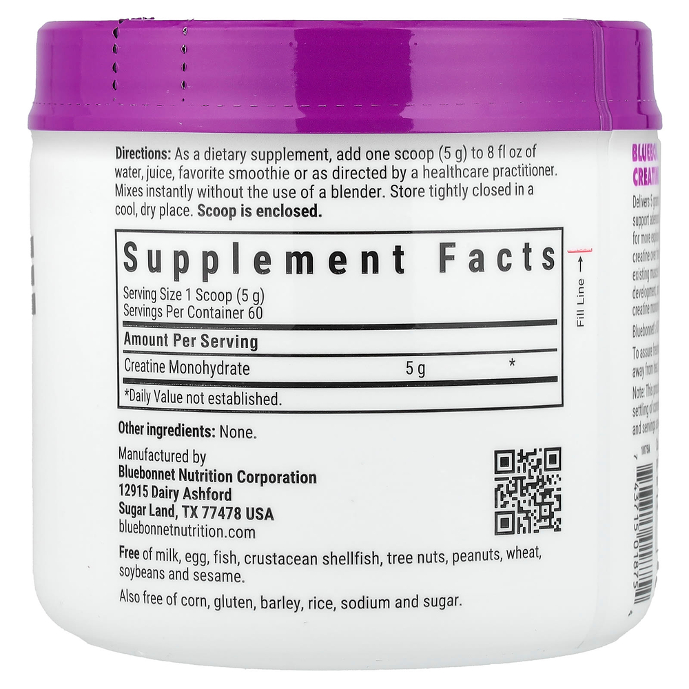 Bluebonnet Nutrition, микронизированный креатин в порошке, без добавок, 300 г (10,58 унции)