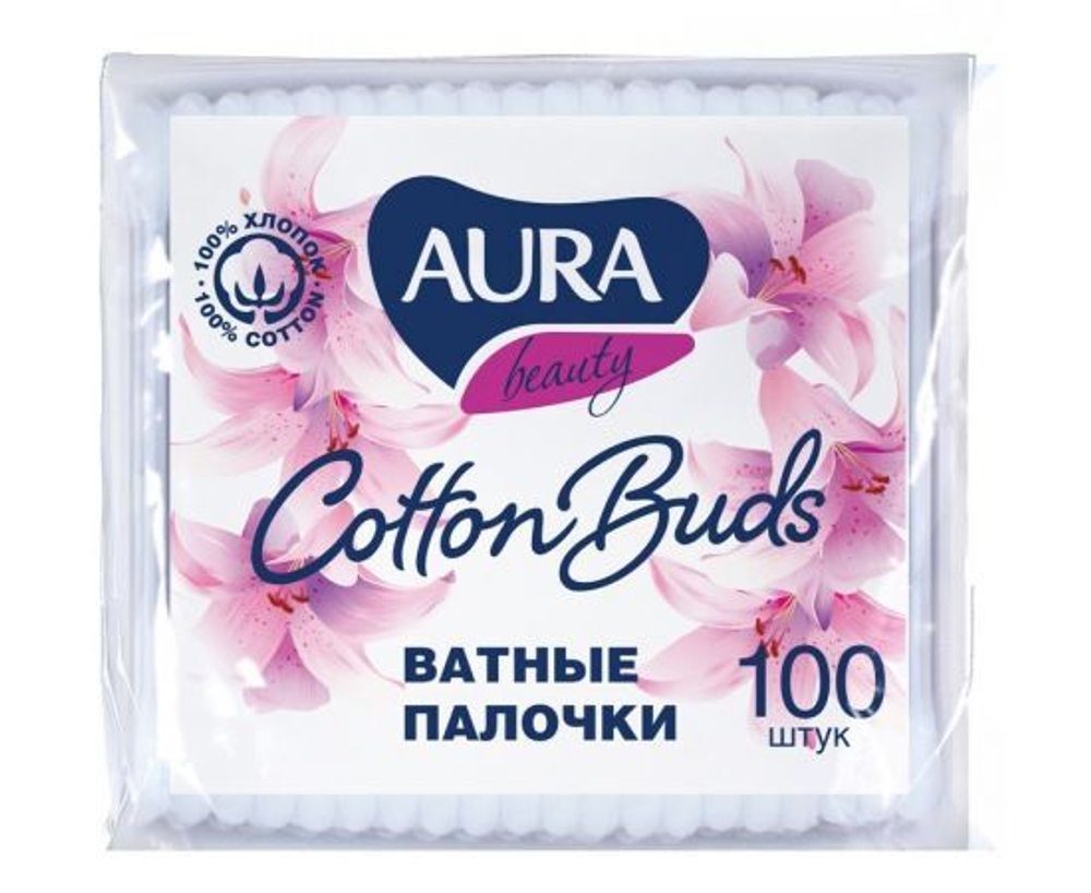 Ватные палочки Aura Beauty 100 шт, пакет