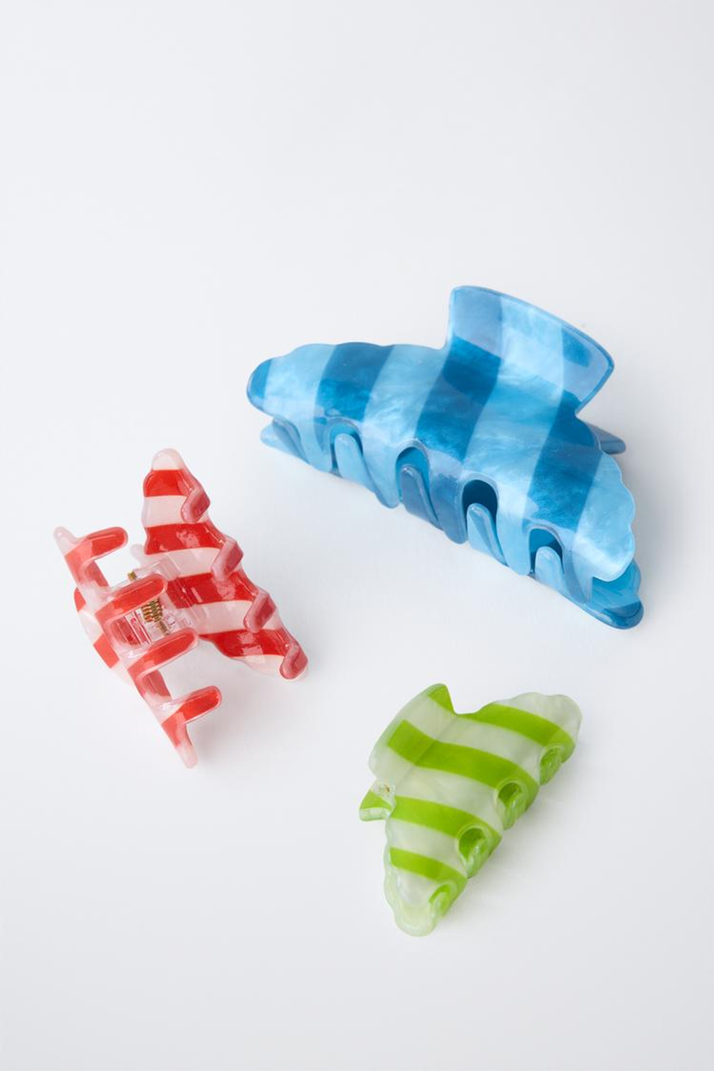 ZARA НАБОР ИЗ 3 ЗАКОЛОК В ПОЛОСКУ, СИНИЙ