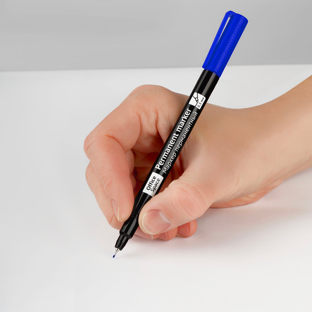 Маркер перманентный OfficeSpace синий, тонкий металл. наконечник, 0,5мм