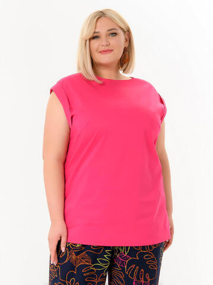 Блуза со спущенным плечом, хлопок фуксия