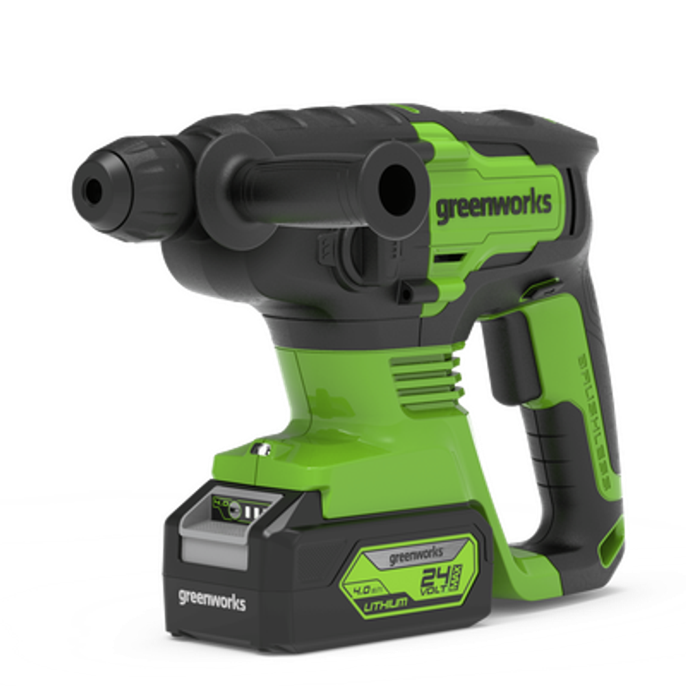 Аккумуляторный перфоратор Greenworks GD24SDS2, 3803007UB,24v, 2 Дж, АКБ 4 А·ч и ЗУ в сумке