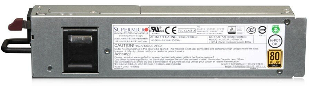 Блок питания Supermicro PWS-406P-1R 1U 400W Redundant High Efficiency Short