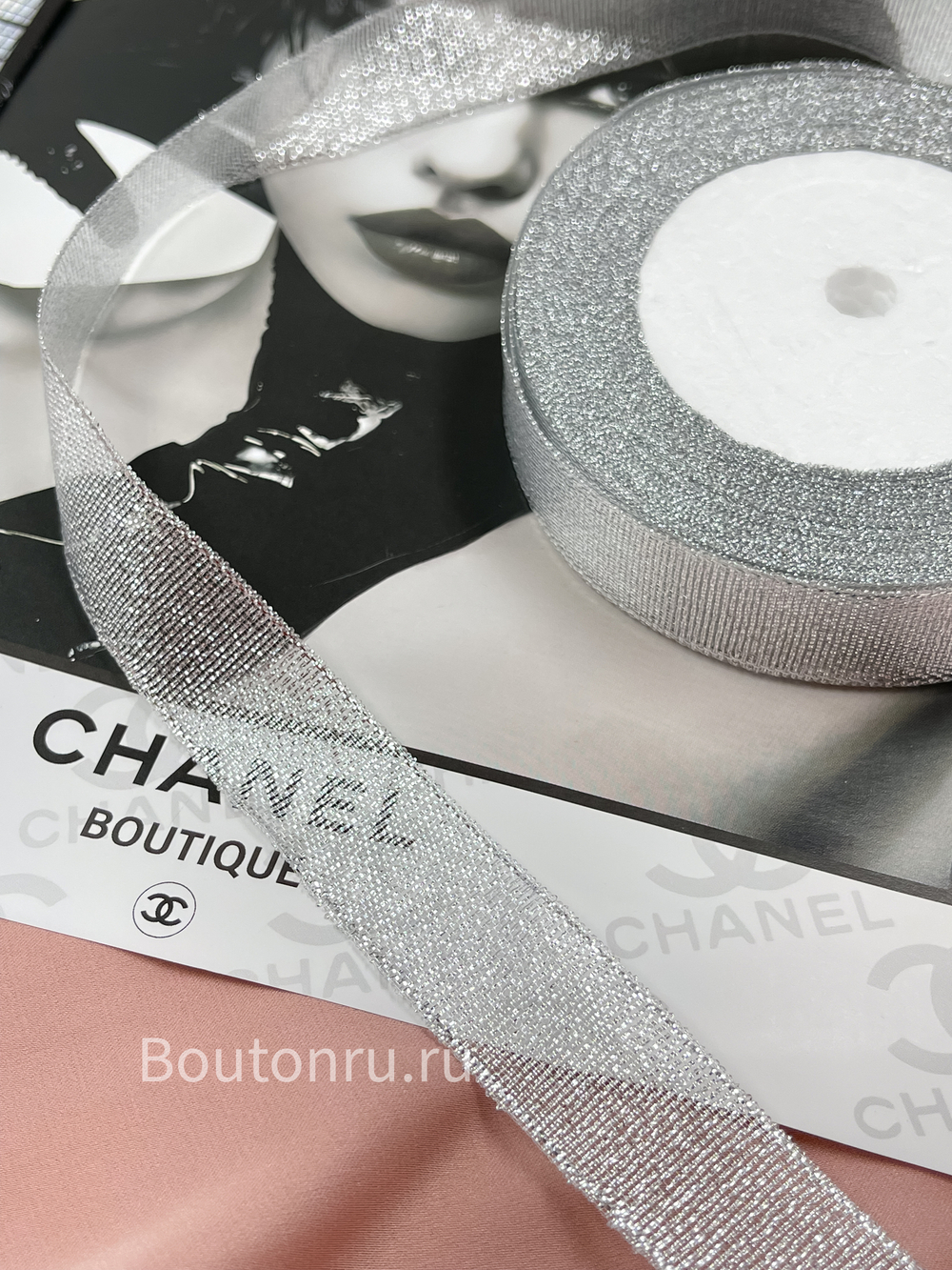 Лента парча блестящая серебристая