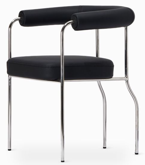 Обеденный стул Lara Arm с подлокотниками, черная экокожа, металлический каркас