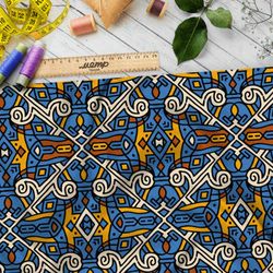 Ткань таффета синий египетский узор