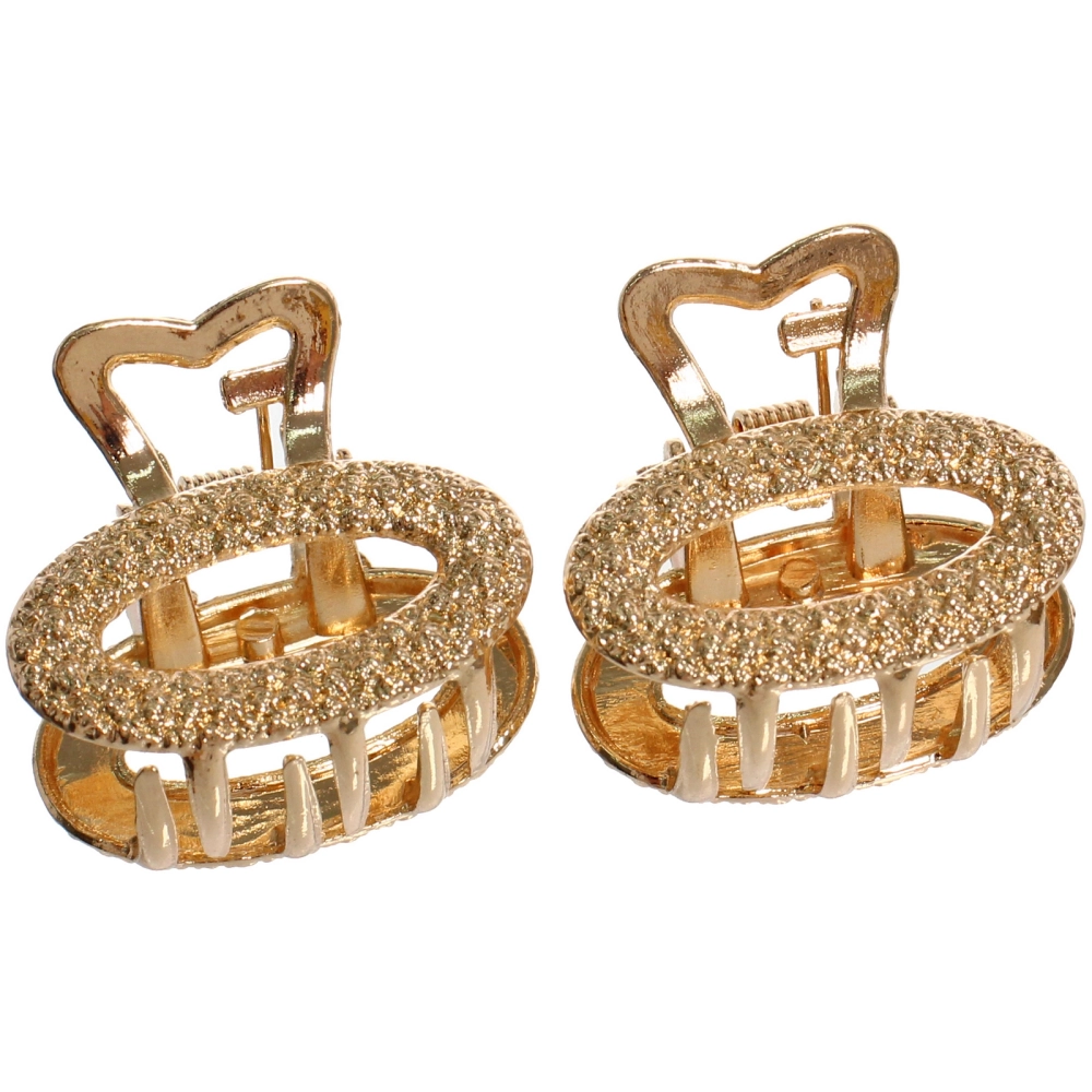 Заколки - крабы для волос на блистере 2шт «КАСКАДА», овал, цвет золото и серебро, 2.5*2см (пакет с подвесом)