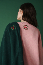 Пуловер "Бенгальские огни" из кашемира с мериносом темно-зеленого цвета и золотыми пайетками ПРЕДЗАКАЗ