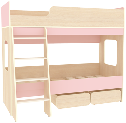 Двухъярусная кровать КарИВи Л-38  Дуб Молочный Розовый