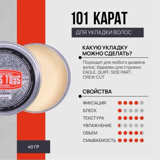 Паста для укладки волос Boys Toys, 101 карат, 40 мл