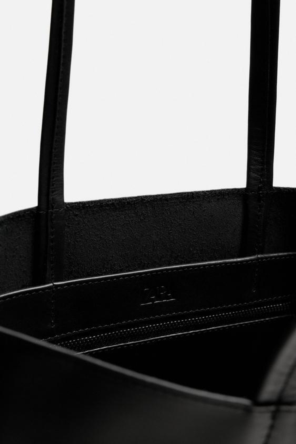 ZARA КОЖАНАЯ СУМКА-ШОПЕР, ЧЕРНЫЙ