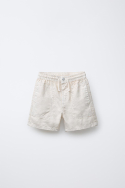 ZARA ШОРТЫ-БЕРМУДЫ ИЗО ЛЬНА И ХЛОПКА, ЭКРЮ