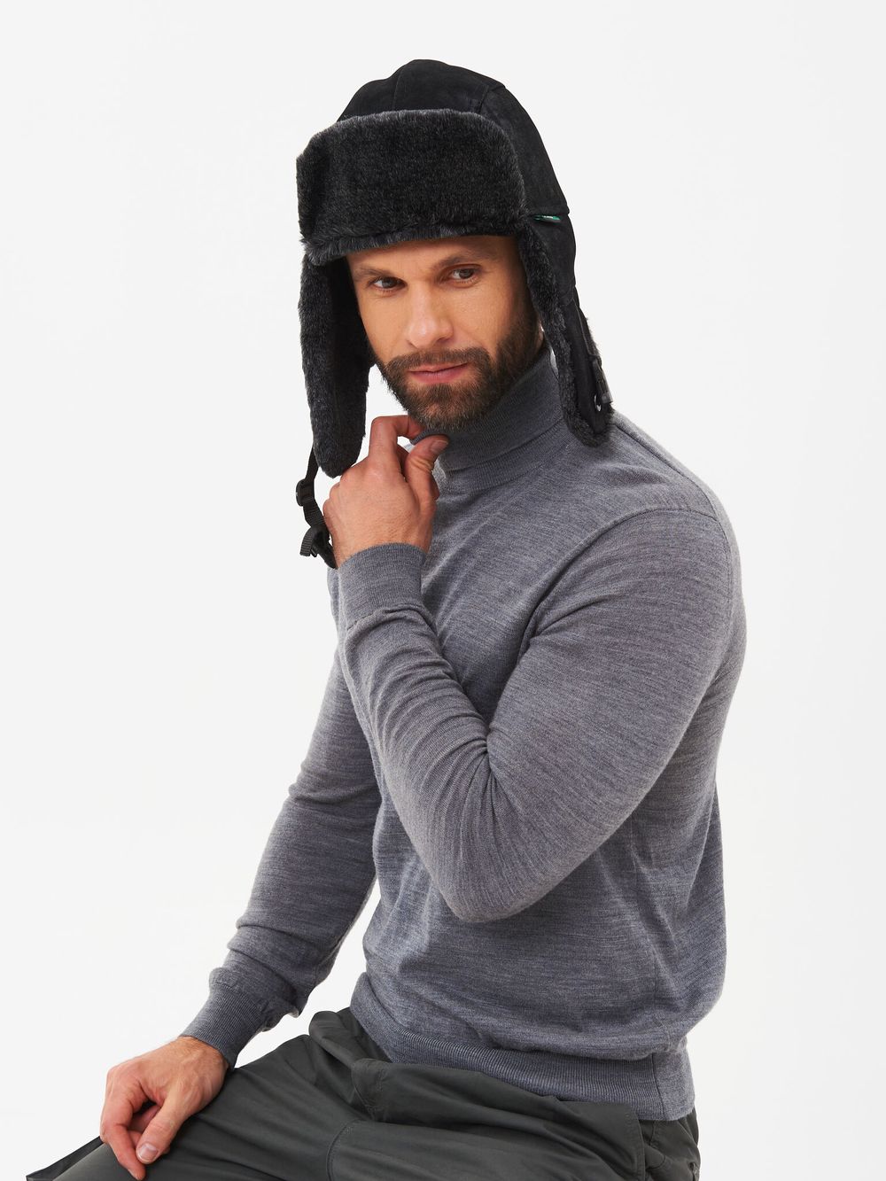 Шапка ушанка зимняя Енисей ткань Замша цвет Черный