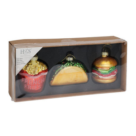 Набор елочных игрушек в виде закусок стекло 3 шт