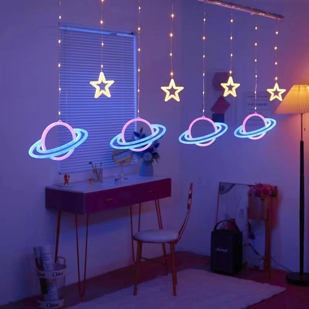 Гирлянда для дома БАХРОМА ш3м*в0,75/0,5м, 736 ламп LED «Звездные планеты», прозрачн.пров.8 реж,IP-20. Мультицвет (возможность соединения)