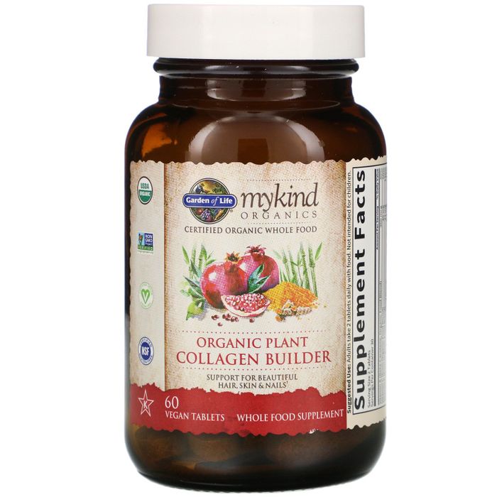 Добавка для поддержания уровня коллагена, Organic Plant Collagen Builder, Garden of Life, 60 капсул