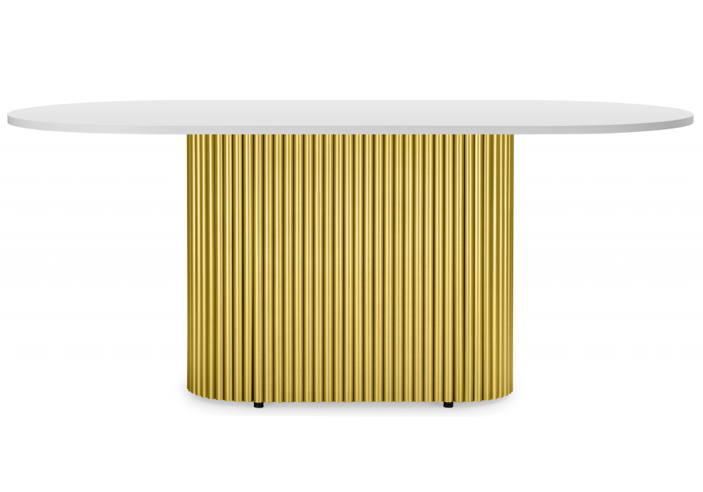 Стол деревянный Woodville Барон О 160 х 90 белая пленка шагрень, золотые ноги