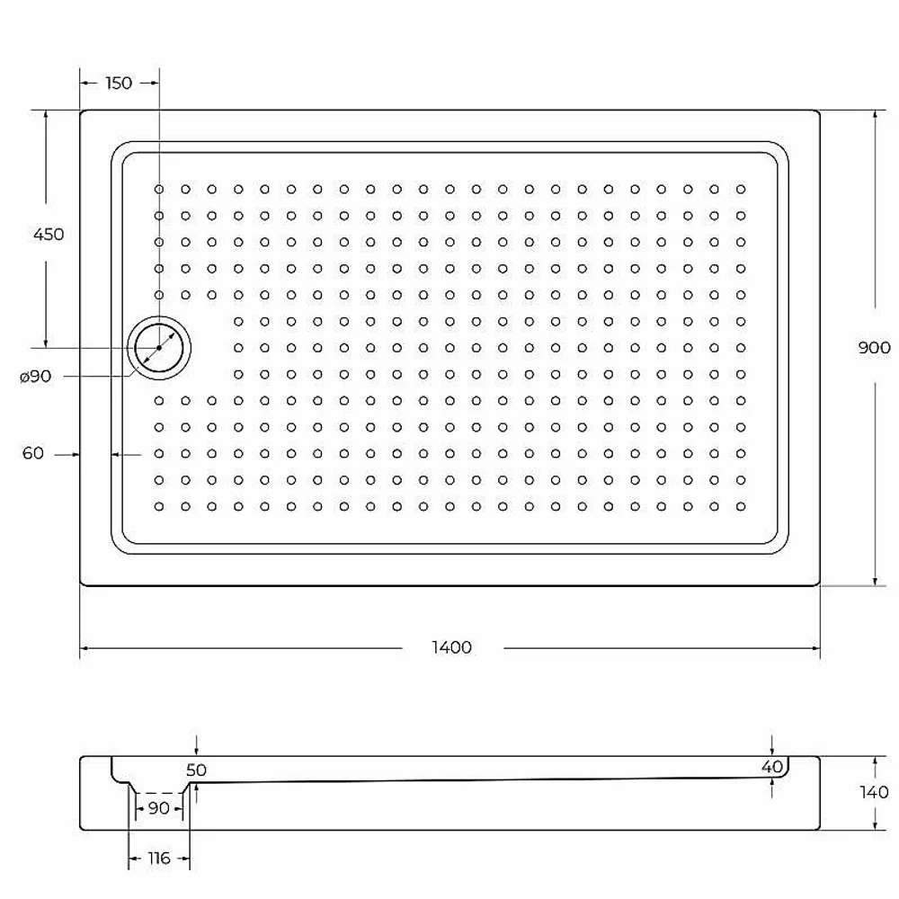 Душевой поддон Cezares TRAY-A-AH-15-W 140х90