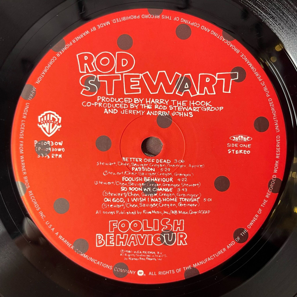 Винтажная виниловая пластинка LP Rod Stewart Foolish Behaviour (Japan 1980) (Obi, Постер)