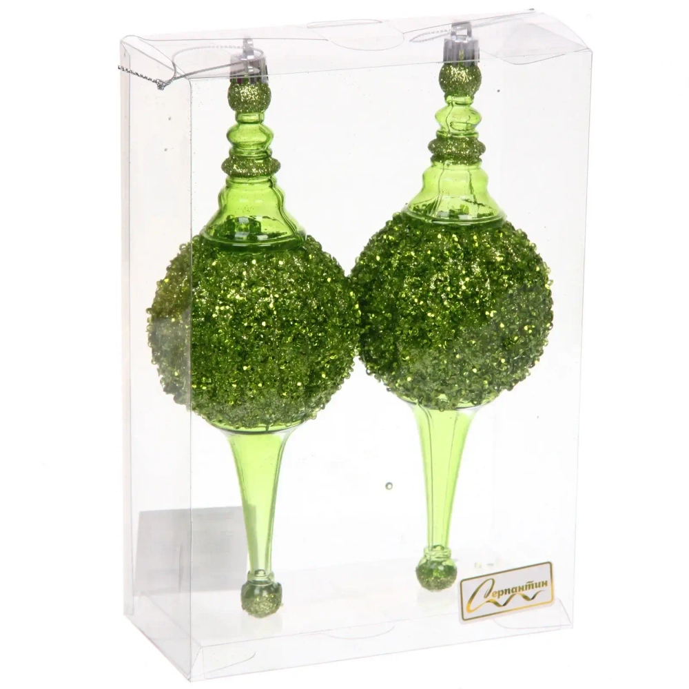 Елочные украшения «Мерцание ночи» 6.5*6.5*19.5 см (набор 2 шт), Зеленый