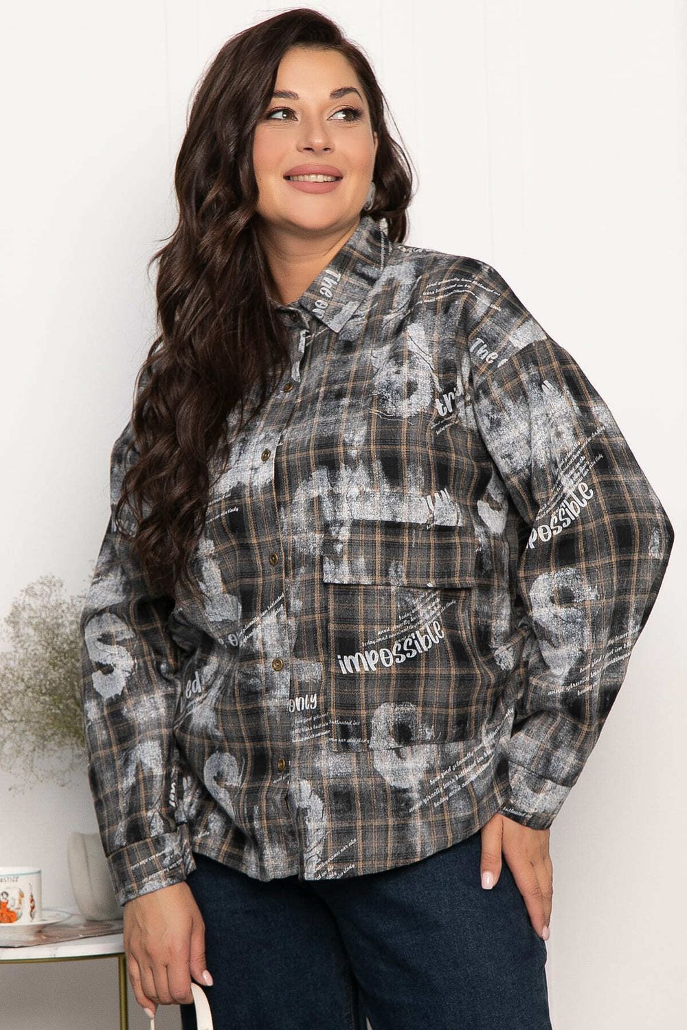 Рубашка хлопковая Шэрри (серо-коричневая) Б14307-18М LT Collection