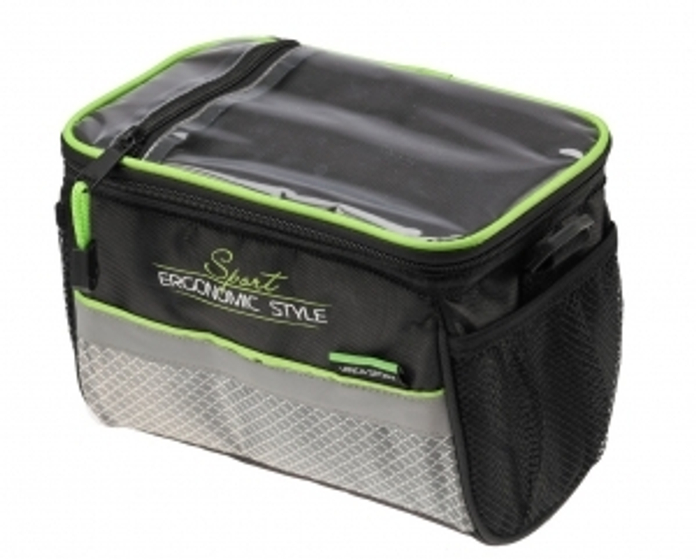 Сумка на руль с боковыми карманами, с отделом для планшета 7"-8", 200*150*130мм, зеленый кант