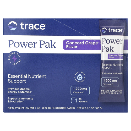 Trace, Power Pak, виноград конкорд, 30 пакетиков по 6,1 г (0,22 унции)
