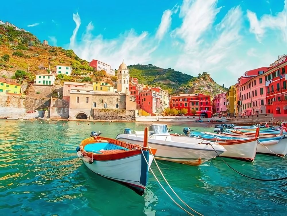 Холст с красками для рисования 40х50 см по номерам. (24 цв) Яркая Итальянская Ривьера (Арт. ХК-6239)