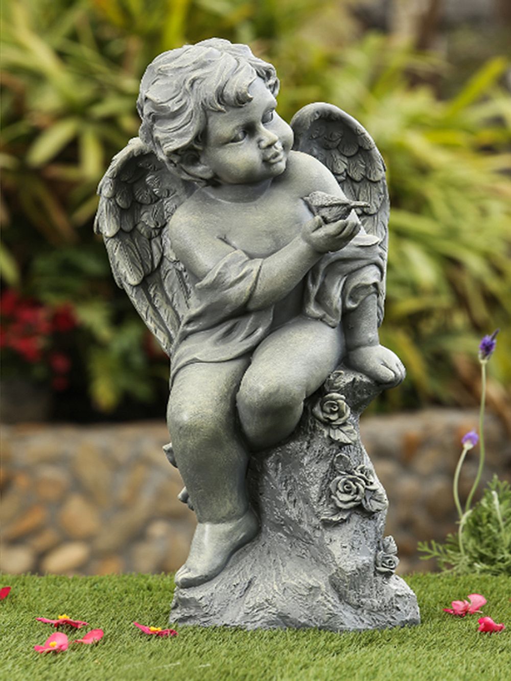 Waterfall Фигура садовая Ангелок с птичкой