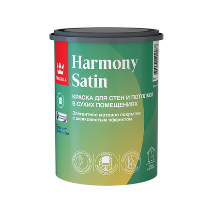 Краска интерьерная Tikkurila Harmony Satin, матовая, база А, белая, 0,9 л