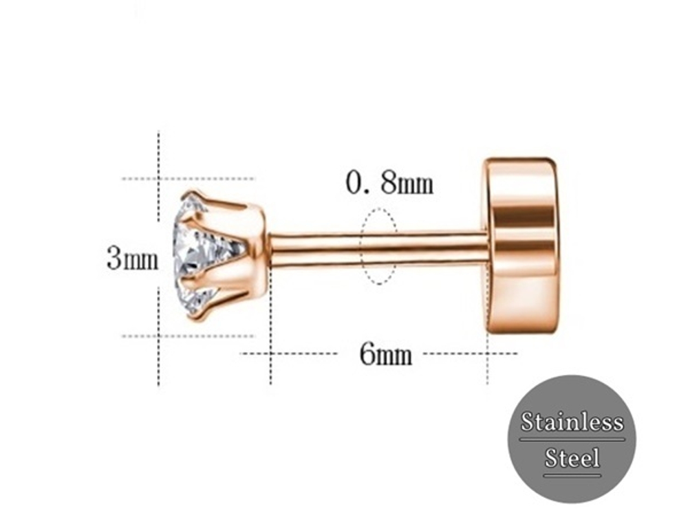 Микроштанга ( 6 мм) для пирсинга уха с кристаллом 3 мм. Медицинская сталь, золотое анодирование.