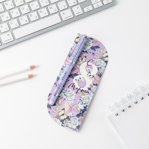 Ручка шариковая, синяя паста, 1.0 мм, пластиковый корпус в открытке «С 8 марта» (7106363)