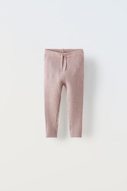 ZARA ЛЕГИНСЫ ИЗ ТРИКОТАЖА В РУБЧИК, РОЗОВЫЙ С МЕЛАНЖЕВЫМ ЭФФЕКТОМ
