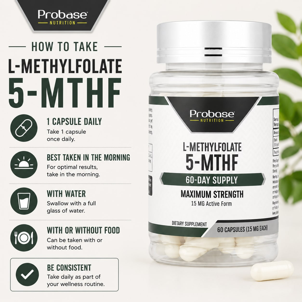 Probase Nutrition, L-метилфолат 5-МТГФ, 15 мг, 60 капсул