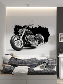 Фотообои 3D черный мотоцикл на сером фоне