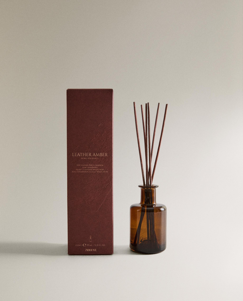 Zara Home Аромадиффузор Leather Amber 95 мл, тростниковые палочки микадо, аромат восточный древесный, Коричневый
