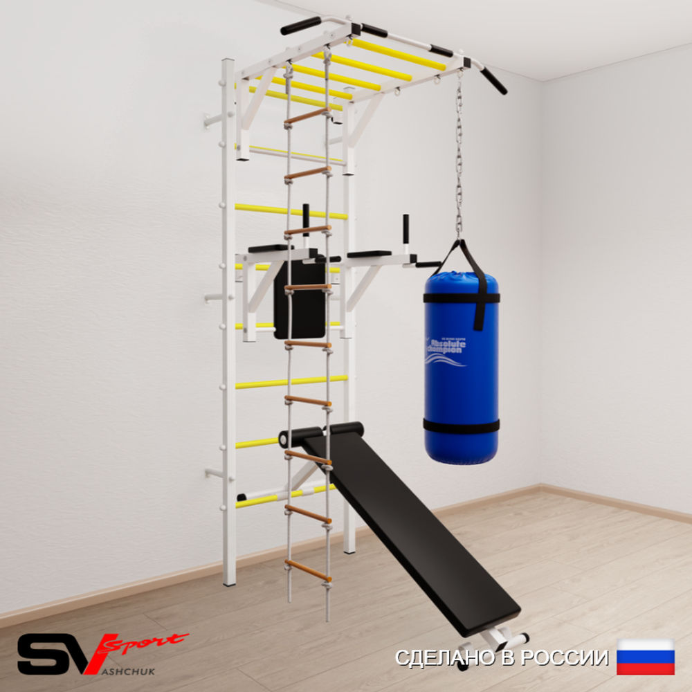 Шведская стенка Sv Sport усиленная 6523 (Турник рукоход/Брусья/Скамья/Лестница/Цепь/Мешок 30кг)