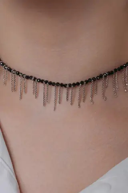 Колье-чокер с шпинелью и цепями в серебре