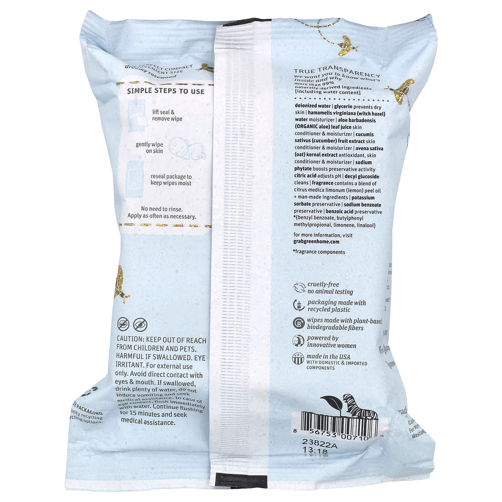 Grab Green, успокаивающие салфетки с гамамелисом, для детей, розовое дерево, 32 шт.