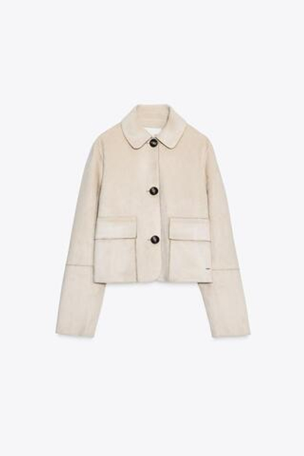 ZARA КОРОТКАЯ КУРТКА ИЗ ИСКУССТВЕННОЙ ЗАМШИ, ЭКРЮ