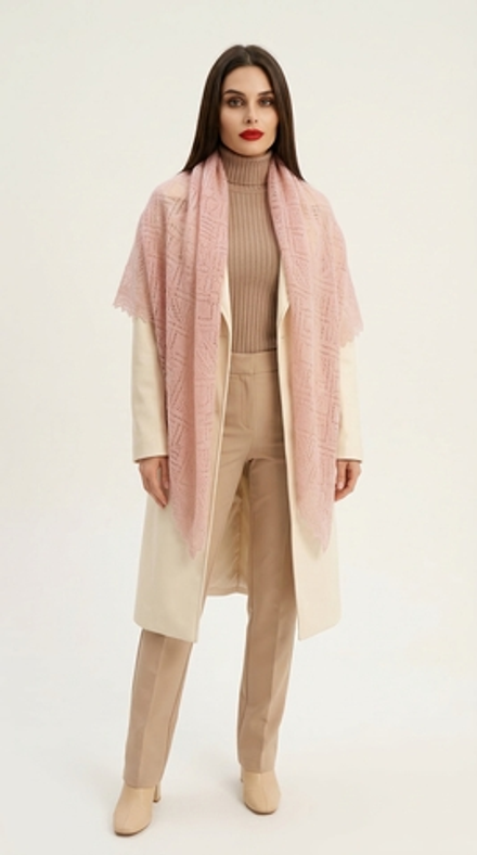 Оренбургский пуховый платок-паутинка А150-06 магнолия