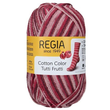 Пряжа Regia Cotton Color (02422/Гранат), 72% хлопок, 18% полиамид, 10% полиэстер, 100г/420м