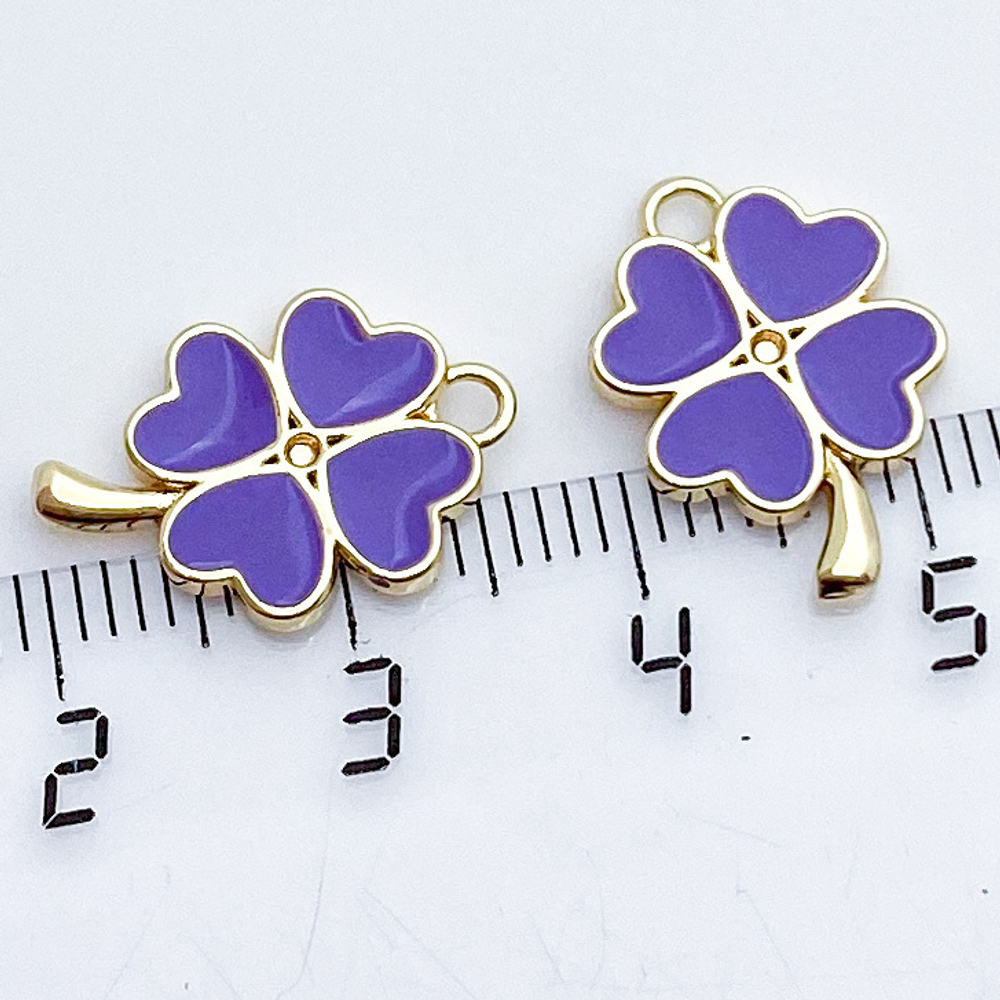 Подвеска Клевер, цвет золото+фиолетовый, размер 17*11 мм, цена за 1 шт