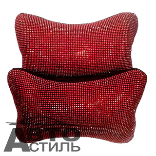 Подушки на подголовник Coolpart - DIAMOND (2шт) - P20-RD - Замша+Красные Стразы